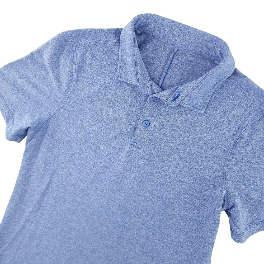 Lulu Lemon Polo Shirt Mens Small Blue Solid Jersey Knit Short Sleeve Top